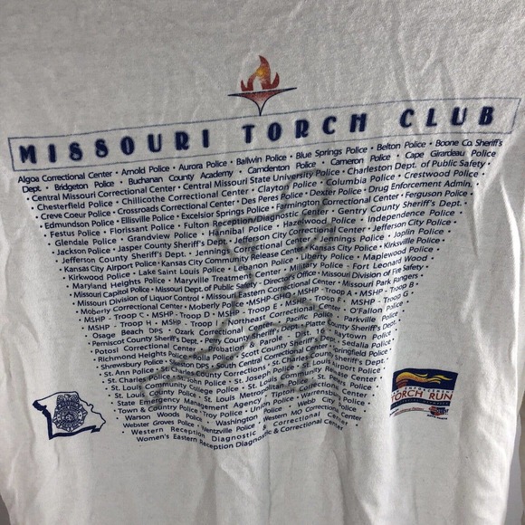 Missouri Law Enforcement Torch Run 2002 T Shirt Size Large Double Sided Tee - Picture 6 of 12